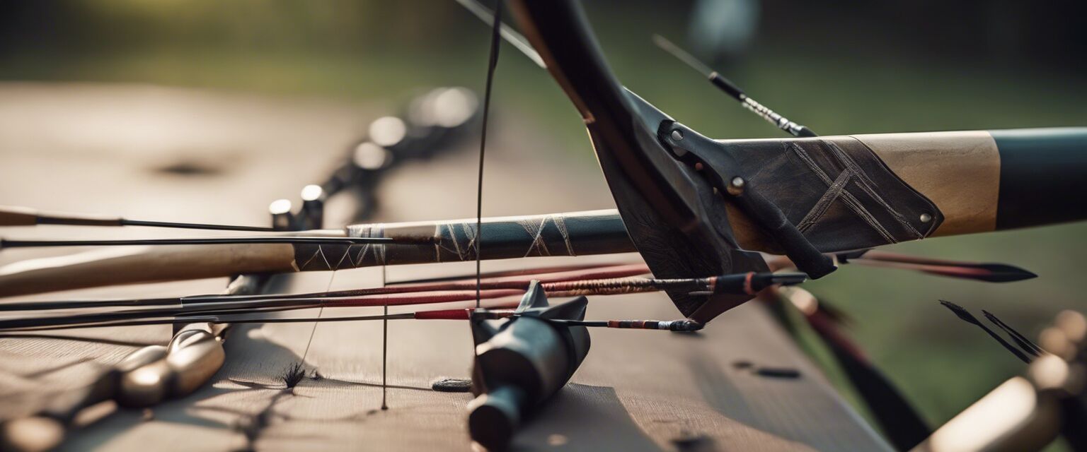 Signs of wear and tear on archery gear.