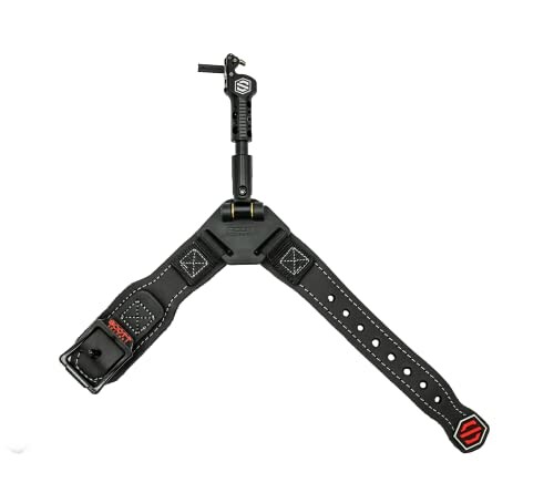 Black camera strap system with adjustable features.