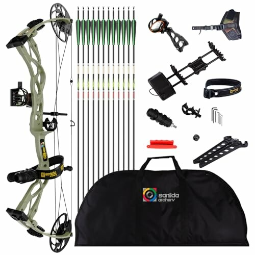 Complete compound bow archery set with arrows and accessories.