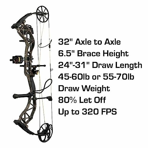 Compound bow with specifications listed