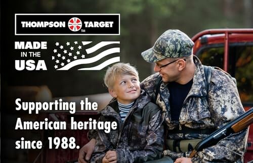 Father and son in camo with a rifle, supporting American heritage.