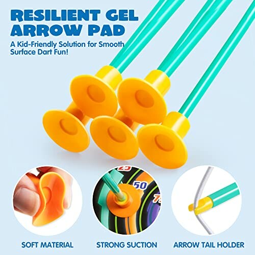 Resilient gel arrow pad with soft material, strong suction, and arrow tail holder.