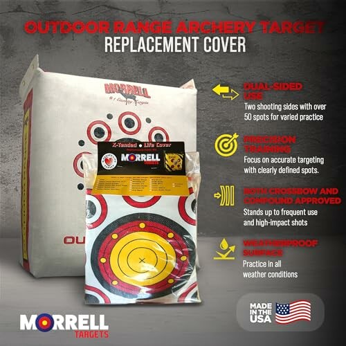 Morrell outdoor range archery target replacement cover with dual-sided use, precision training, and weatherproof features.