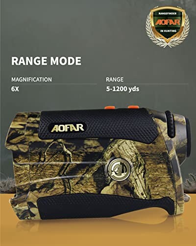 AOFAR rangefinder with camouflage design, magnification 6x, range 5-1200 yards.