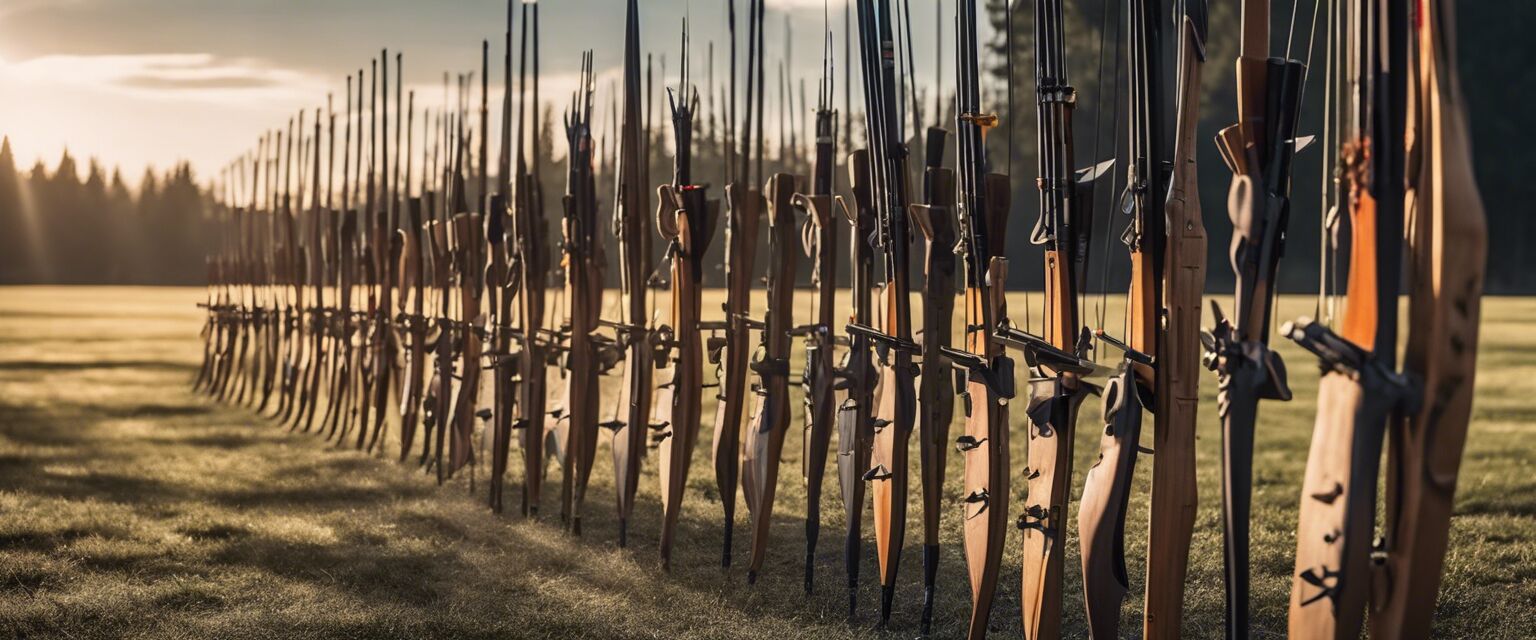 Recurve bows on an archery range