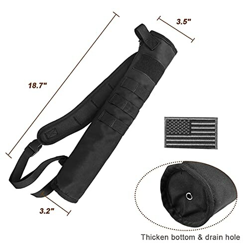 Black tactical quiver with American flag patch and bottom drain hole.