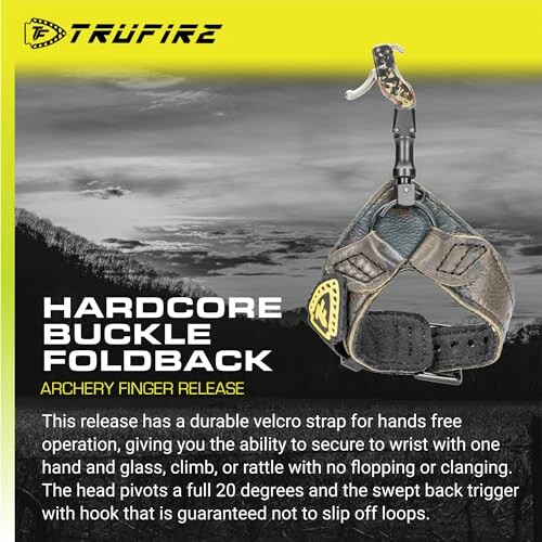 TruFire Hardcore Buckle Foldback Archery Finger Release with velcro strap.