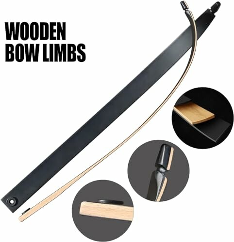 Wooden bow limbs with close-up details and text